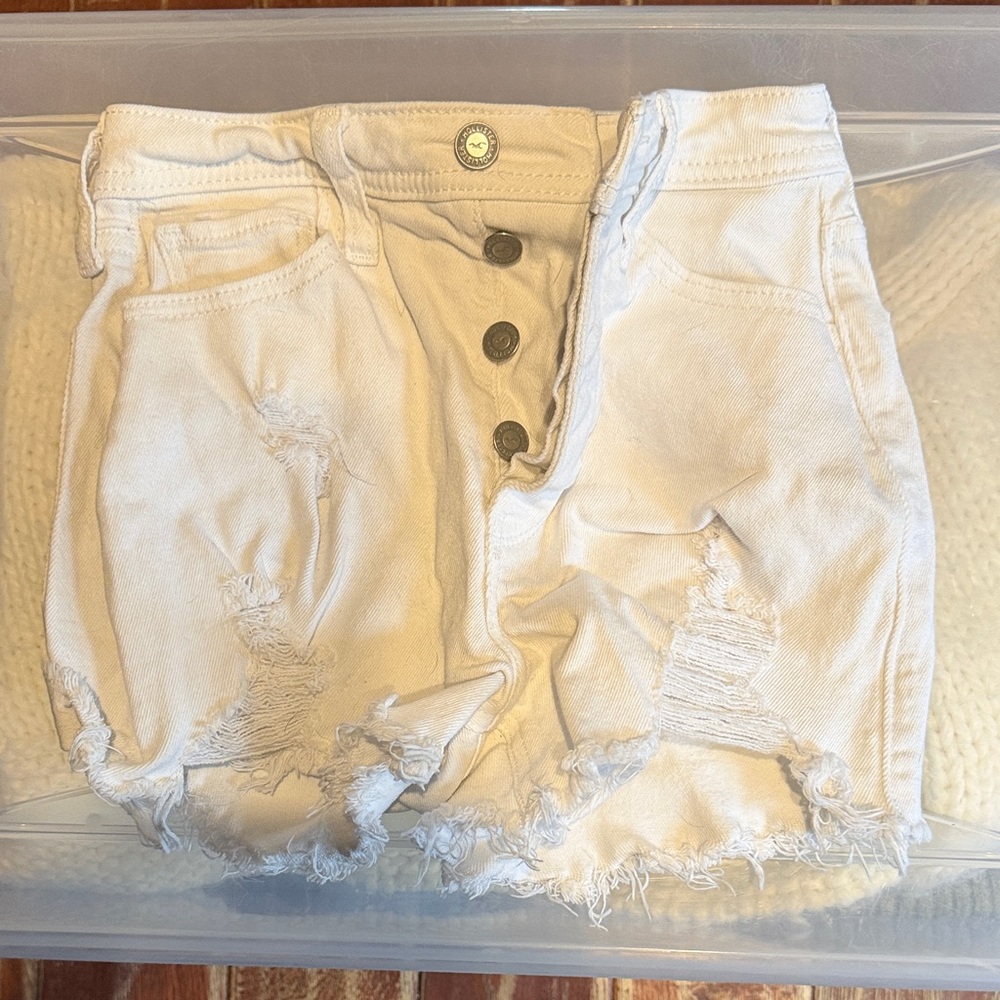 Hollister White Distressed Denim Shorts